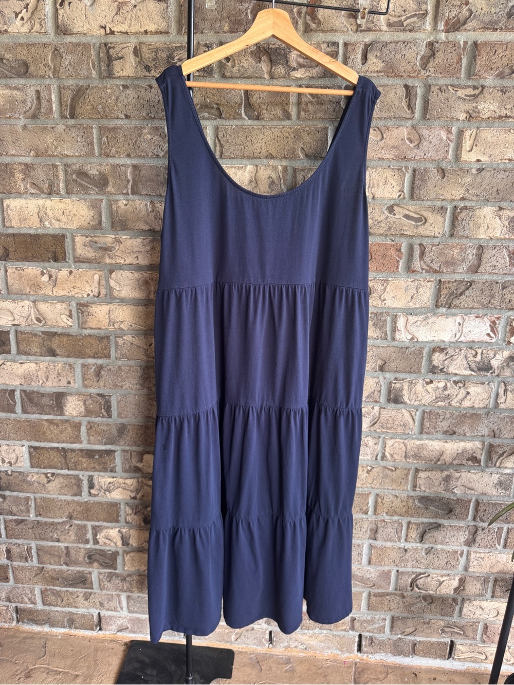 J.Crew Women’s 3X Navy Blue Tiered Midi Dress Sleeveless Scoop Neck Plus Size - Picture 4 of 7